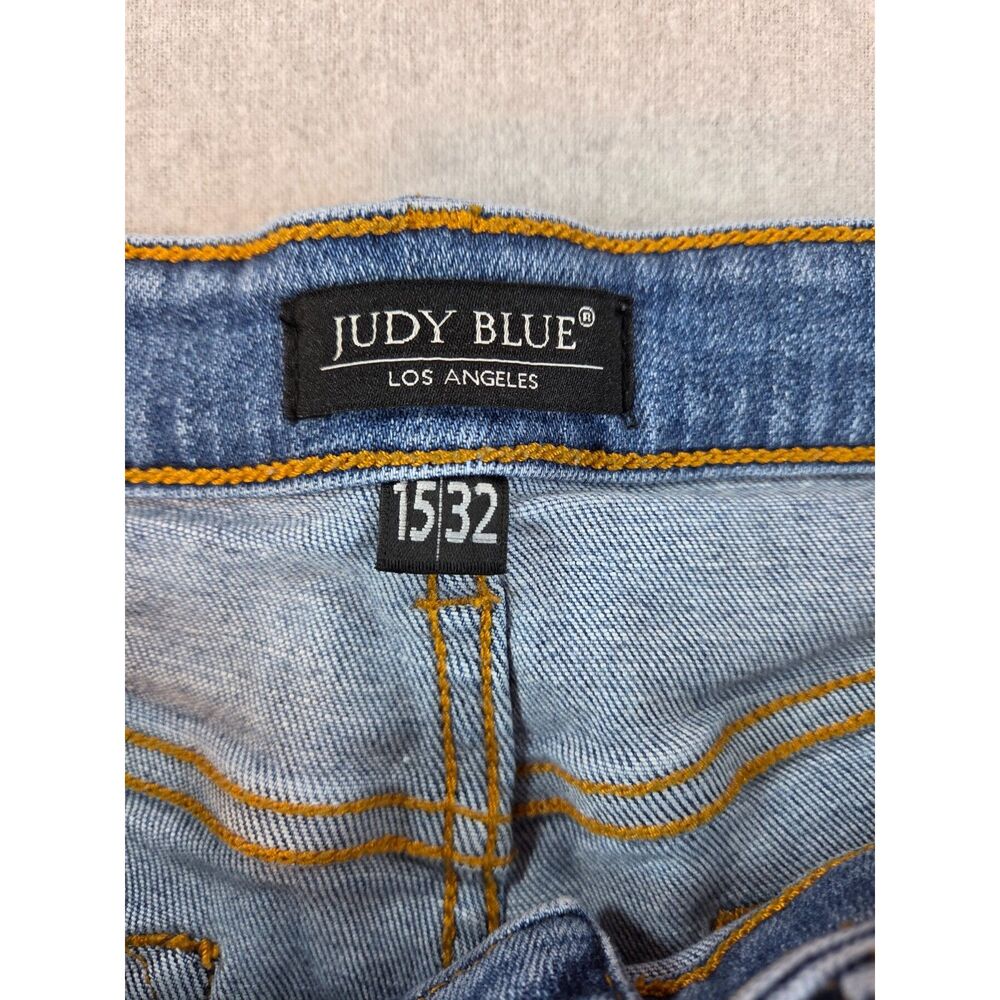 Judy Blue 15/32 Straight Leg Jeans Light Wash Raw Frayed Hem Stretch Denim - Picture 5 of 9